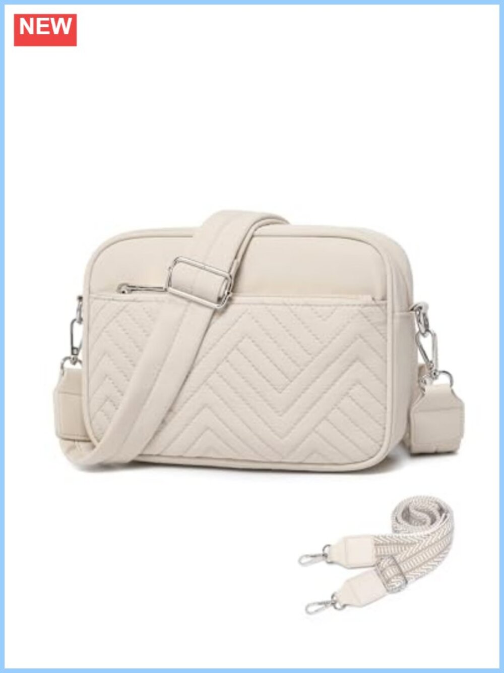 Quilted Puffer Crossbody Bag with Guitar Strap Lightweight Nylon Purse